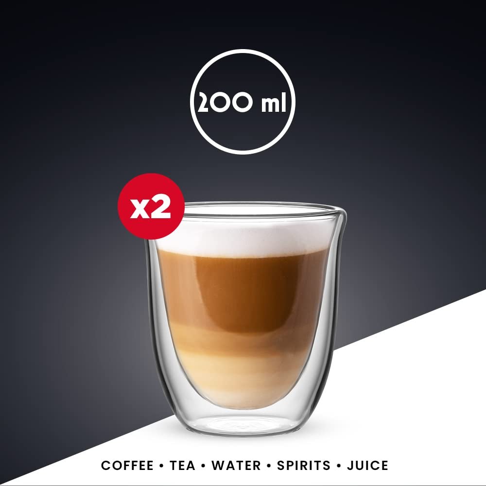 Bialetti Firenze Double Wall Flat Capuccino Glasses (Thermal Insulation Borosilicate Glass) | Set of 2