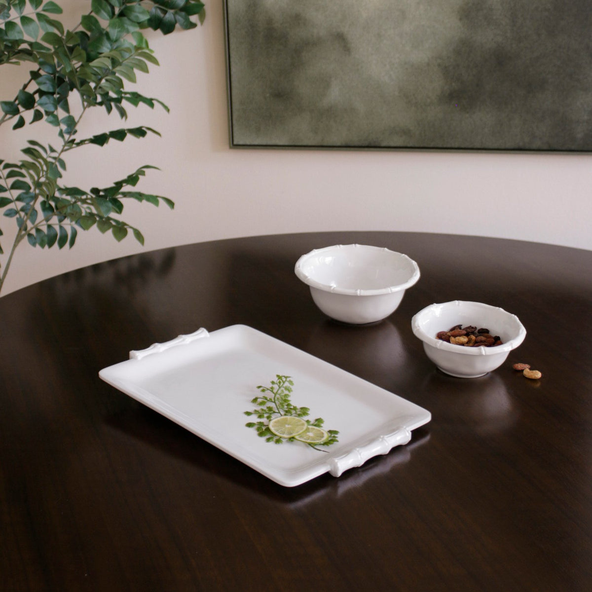 VIDA Bamboo Medium Rectangular Tray in White Melamine | 14.25"L