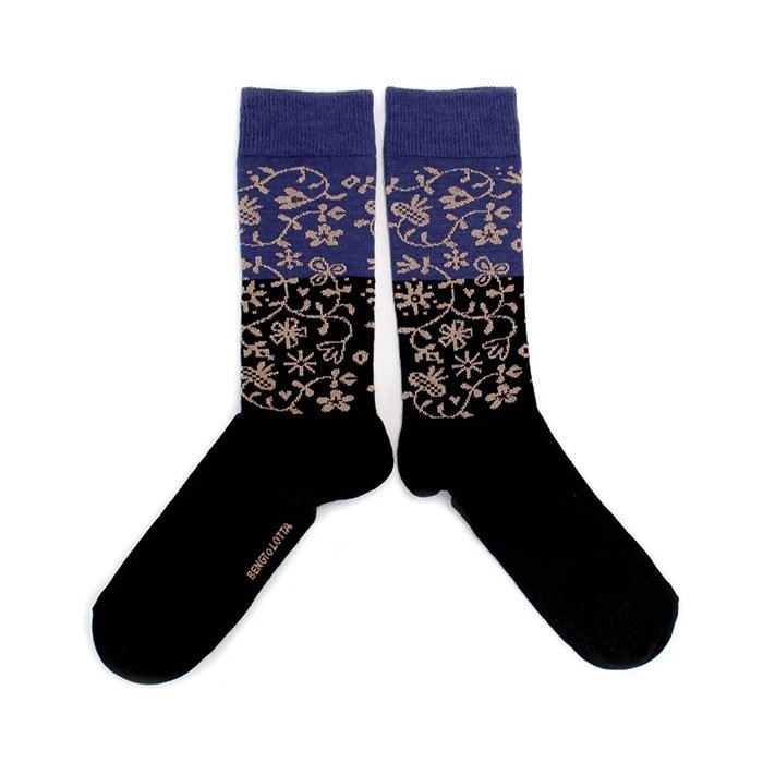 Bengt & Lotta Merino Wool Black & Blue Socks | "Garden" (Small & Large)