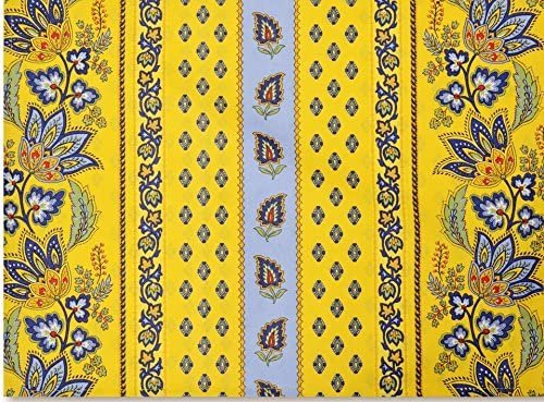 Le Cluny French Provence Tablecloth, 60" x 120" Rectangular, 100% Coated Cotton, Lisa Yellow, Easy Care