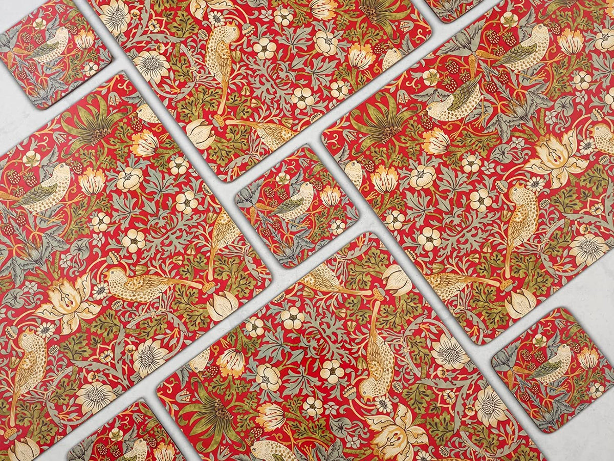 Morris & Co. Heat Resistant Hard Placemats | Set of 4 | Strawberry Thief Red