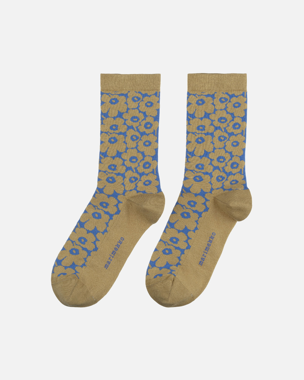 Marimekko Linjaus Pikkuinen Unikko Organic Cotton Socks | Tan & Blue | Small 34-37