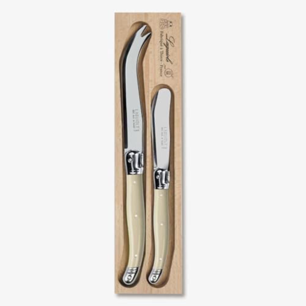 Andre Verdier Laguiole Debutant Breakfast Knife Set | Large Cheese Knife & Butter Spreader | Ivory Handle