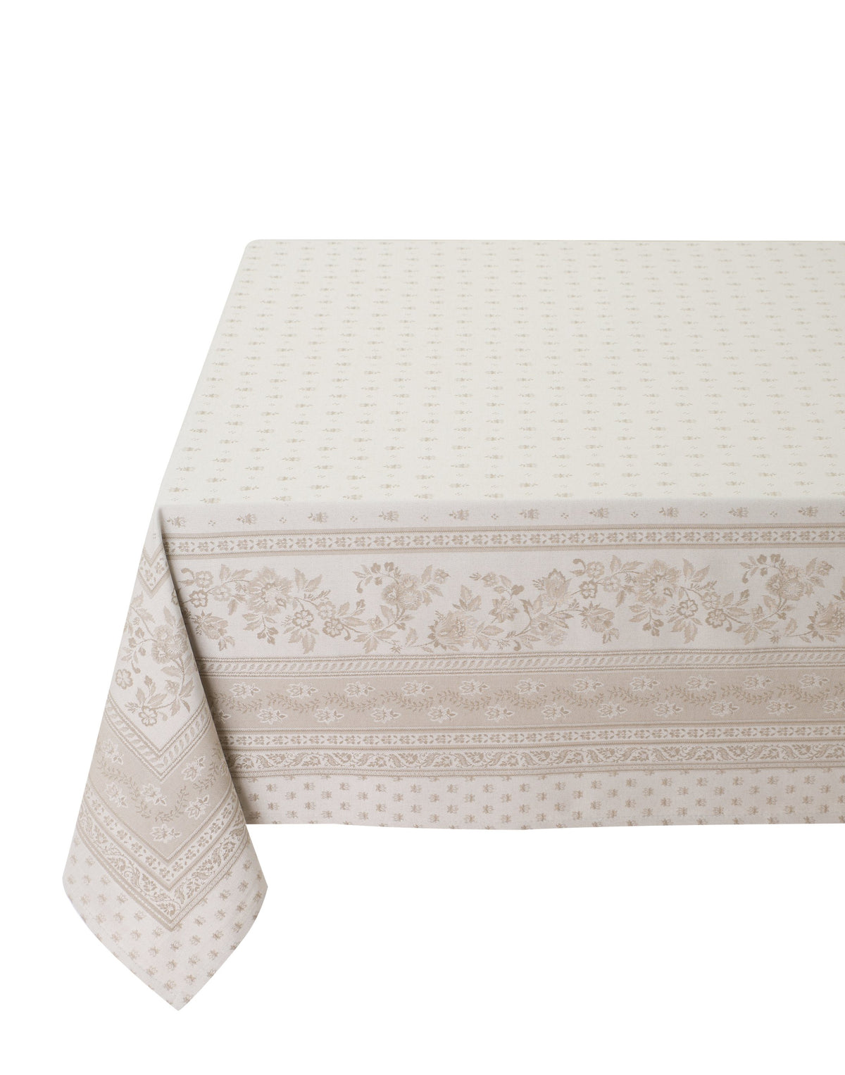 Jacquard Ecru Rectangular Provencal Tablecloth | 63" x 138" | Easy Care Luxury French Linen