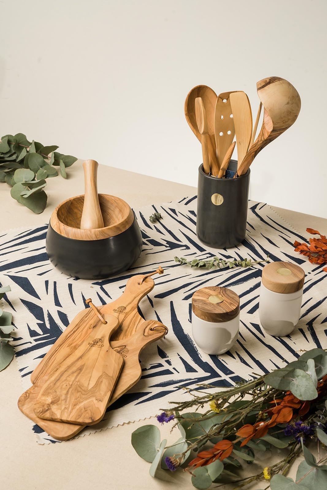 Berard Millenari Olive Wood Salt & Pepper Tall Keeper | White
