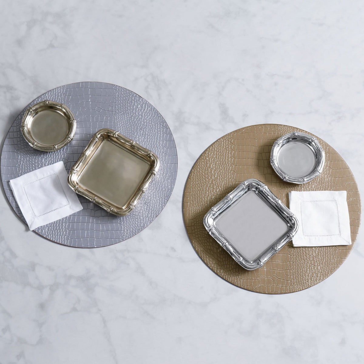 VIDA Croc Reversible Round Placemats | Set of 4 | Silver & Gold
