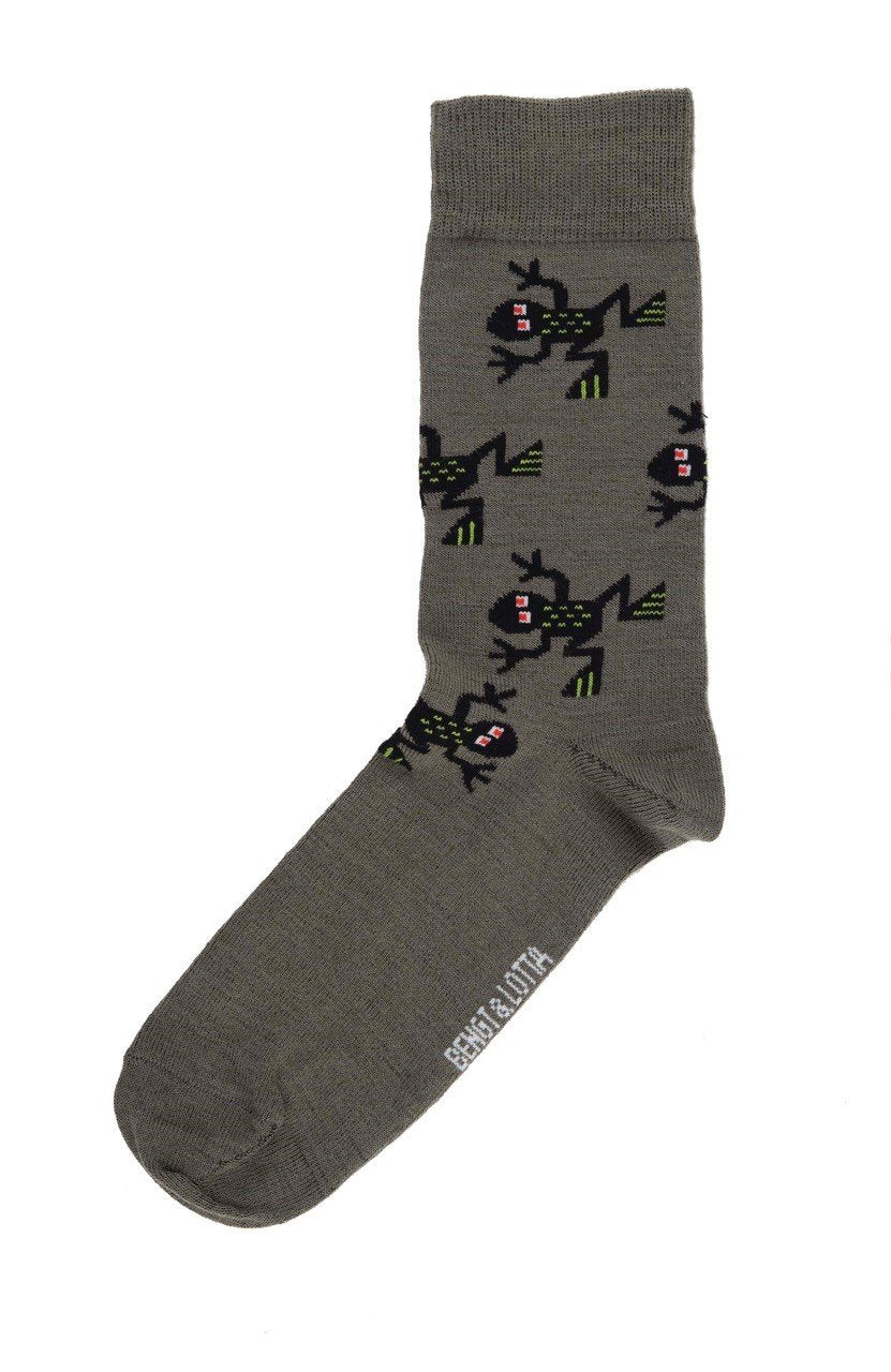 Bengt & Lotta Merino Wool Gray Socks | "Frogs" (Small & Large)