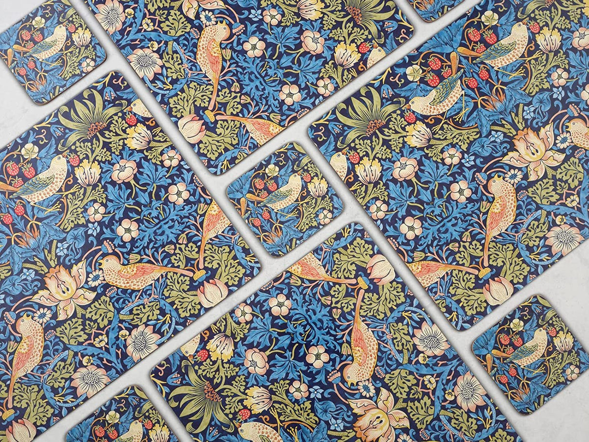 Morris & Co. Heat Resistant Hard Placemats | Set of 4 | Strawberry Thief Blue