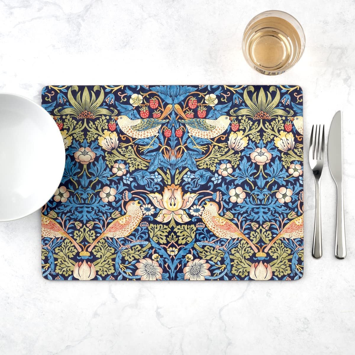 Morris & Co. Heat Resistant Hard Placemats | Set of 4 | Strawberry Thief Blue