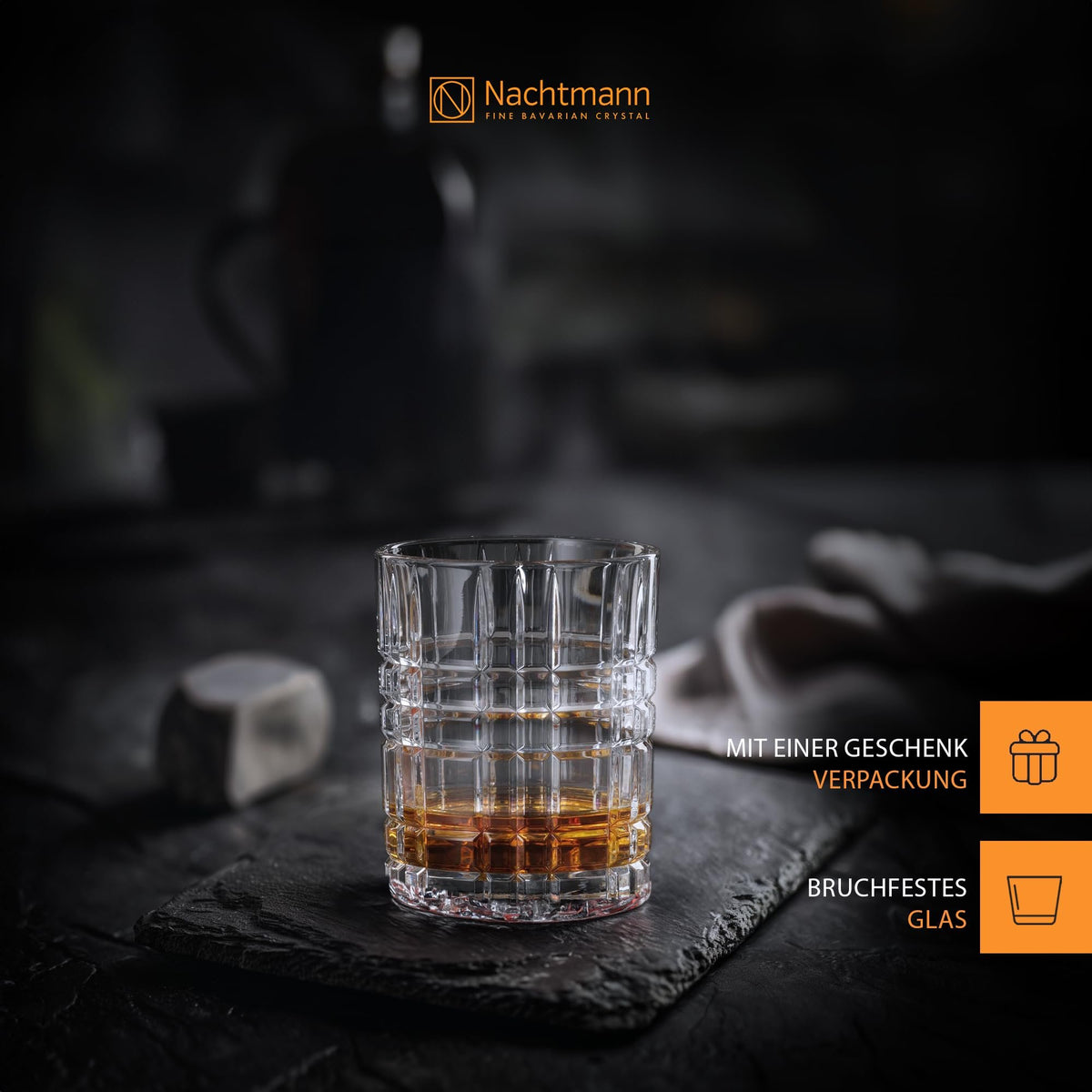 Nachtmann Square Whiskey Crystal Glasses Double Old Fashioned | Set of 4