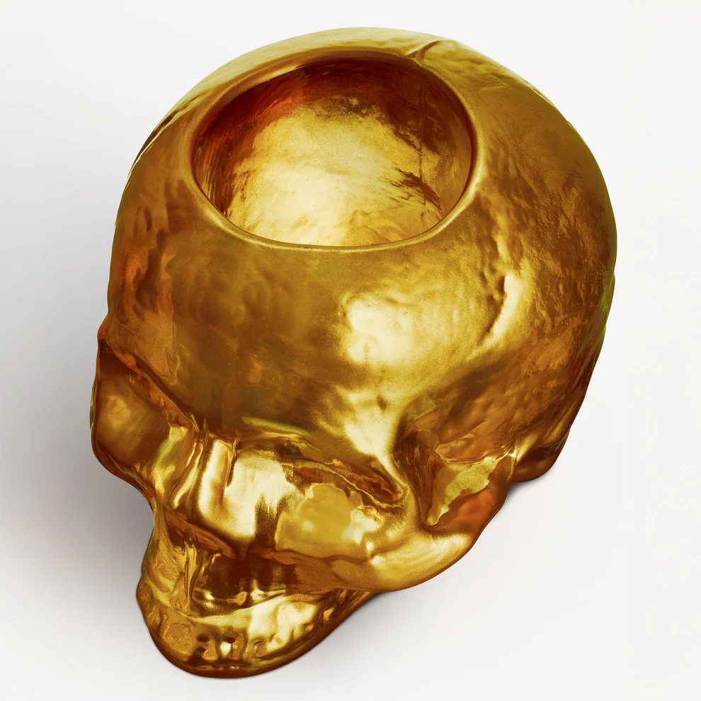 Kosta Boda Still Life Gold Votive — Skull Design by Ludvig Löfgren