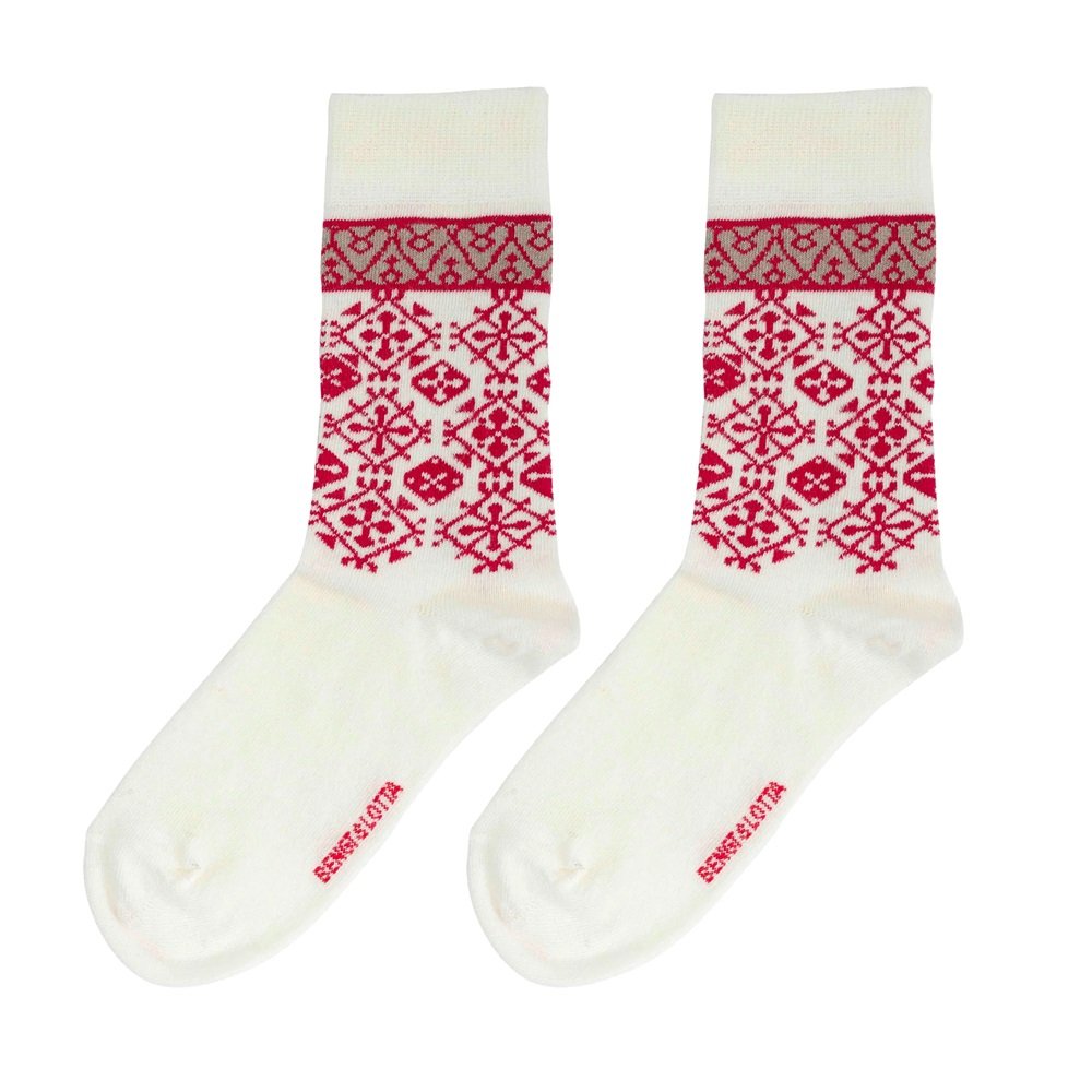 Bengt & Lotta Merino Wool Off-White & Pink Socks | "Fjallnas " (Small & Large)