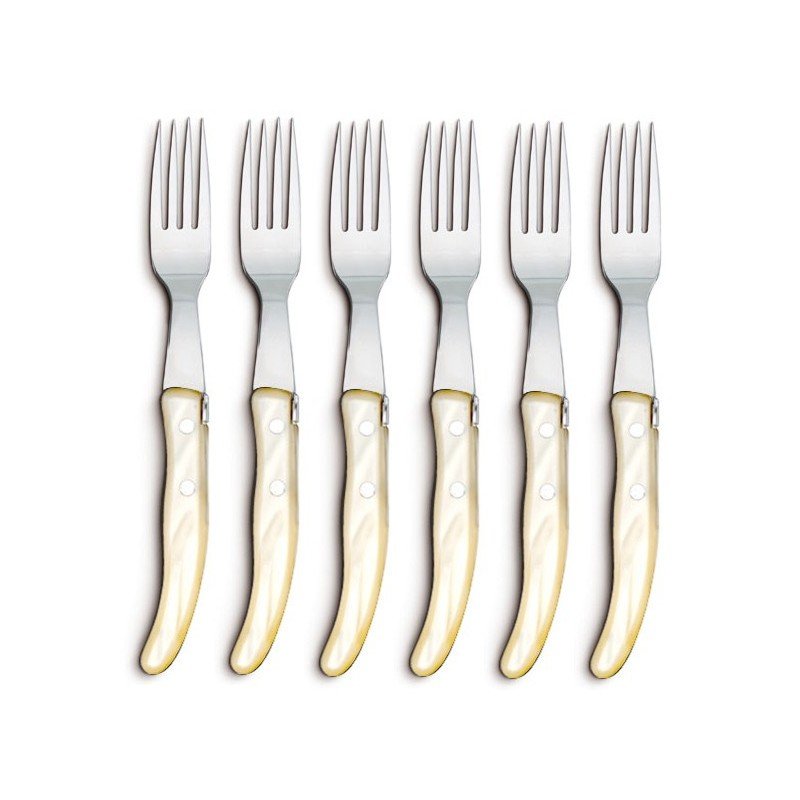 Laguiole Berlingot Flatware Set of 12 Pieces (6 Dinner Forks & 6 Steak Knives) | Pearl Handle