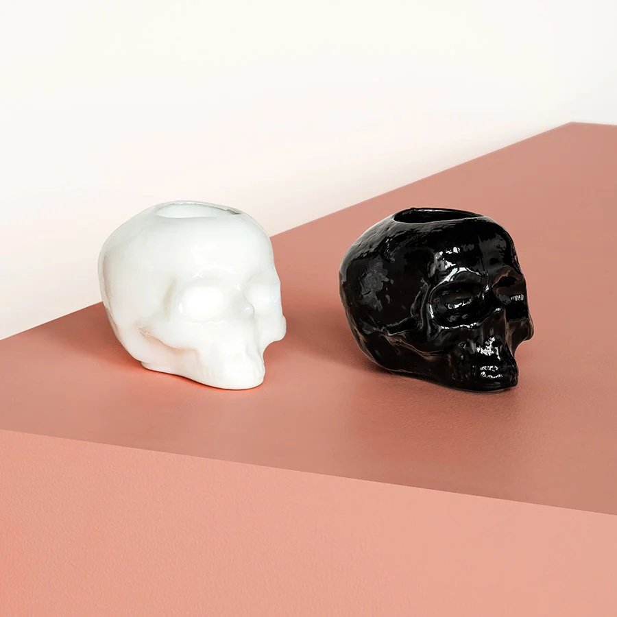 Kosta Boda Still Life Off White Votive — Skull Design by Ludvig Löfgren
