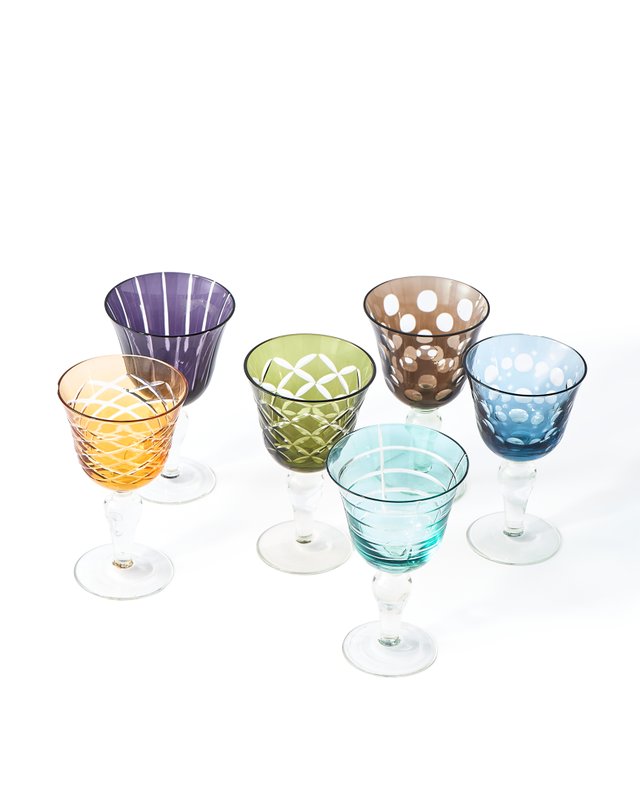 PolsPotten Cuttings Wine Glasses – Multicolor Sandblasted | Set of 6