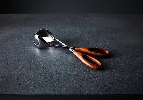 Nambe Curvo Salad Servers Scissors Tongs | Made of Stainless Steel and Acacia Wood
