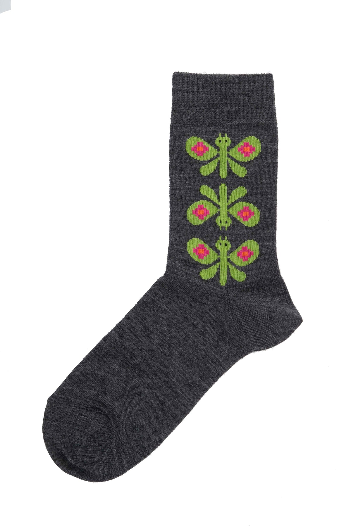 Bengt & Lotta Merino Wool Gray-Green Socks | "Butterfly" (Small & Large)