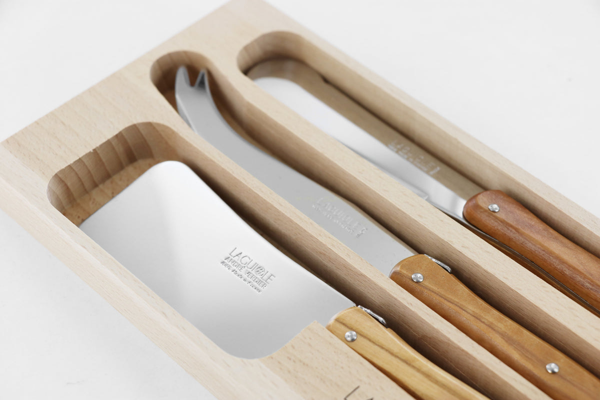 Andre Verdier Laguiole 'Debutant Country' Cheese Knives Set | Sandwich Knife, Cleaver, Large Cheese Knife | Olivewood Handle