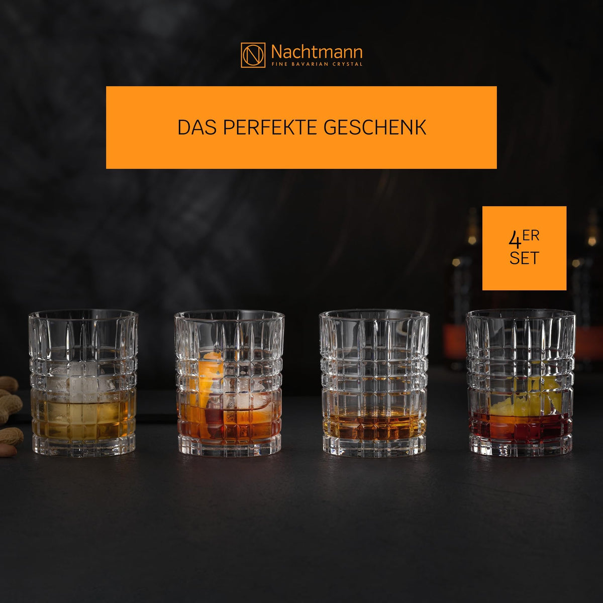 Nachtmann Square Whiskey Crystal Glasses Double Old Fashioned | Set of 4
