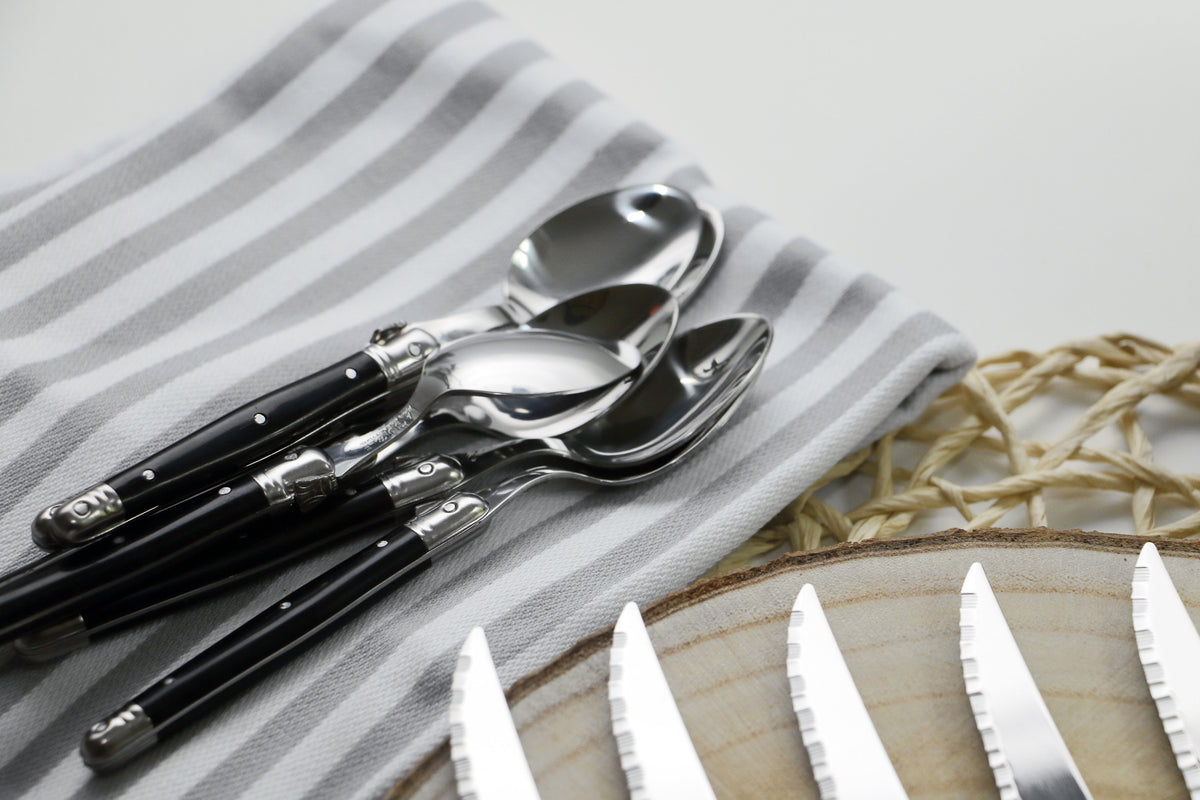 Andre Verdier Laguiole Debutant Flatware Set 5 Piece Place Setting | Service for 4 (20 Pieces) | Black Handle