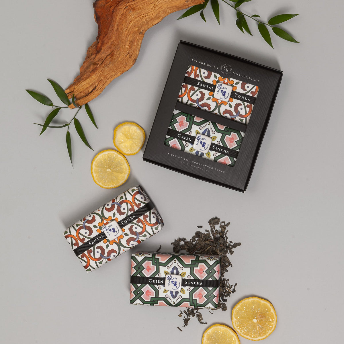 Castelbel Bar Soap Portuguese Tile Collection | Santal-Tonka and Green-Sencha