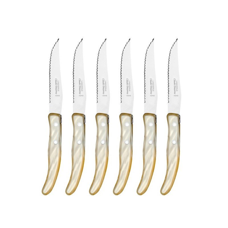 Laguiole Berlingot Flatware Set of 12 Pieces (6 Dinner Forks & 6 Steak Knives) | Pearl Handle