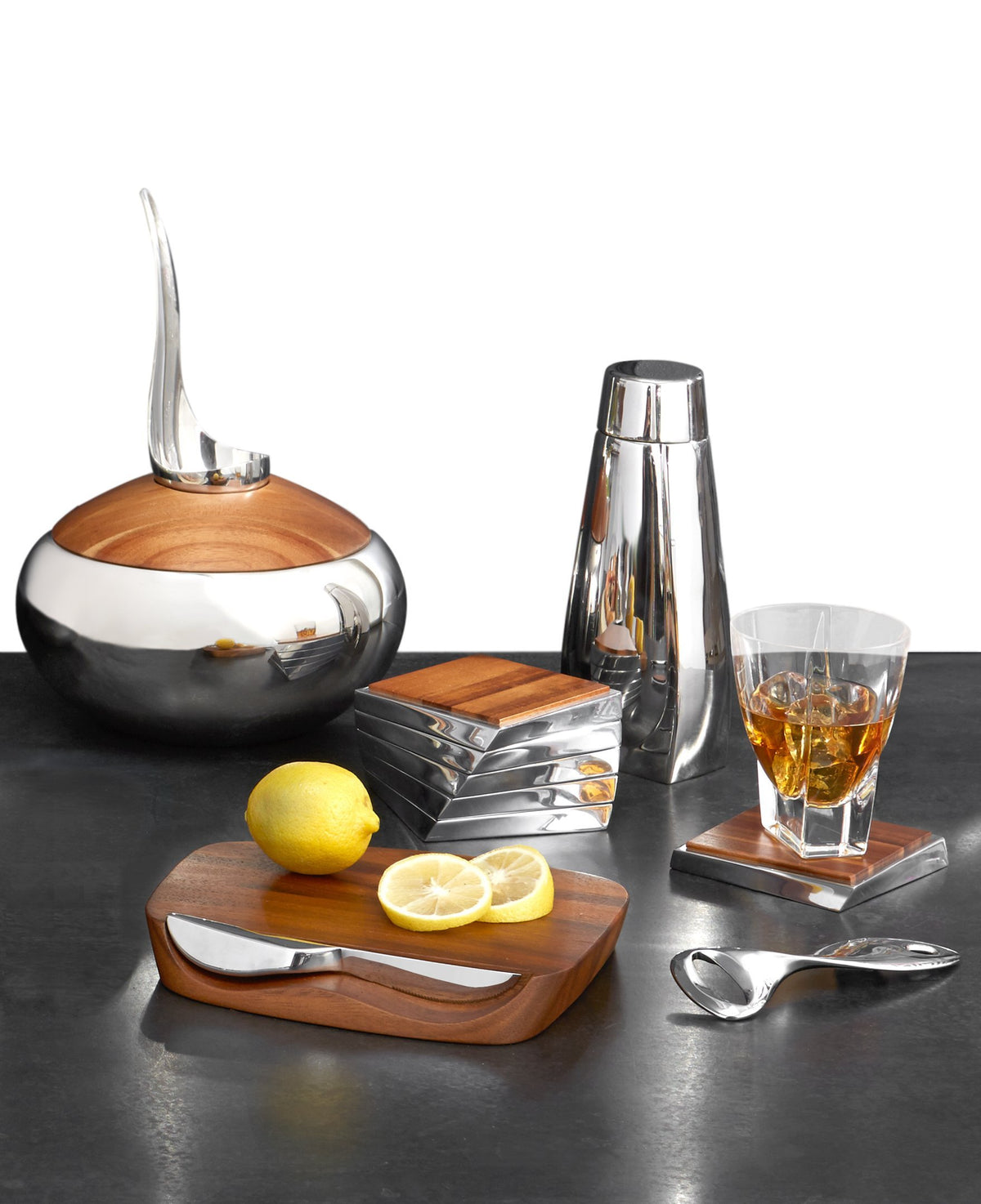 Nambe Blend Bar Board with Knife | Made of Acacia Wood and Stainless Steel