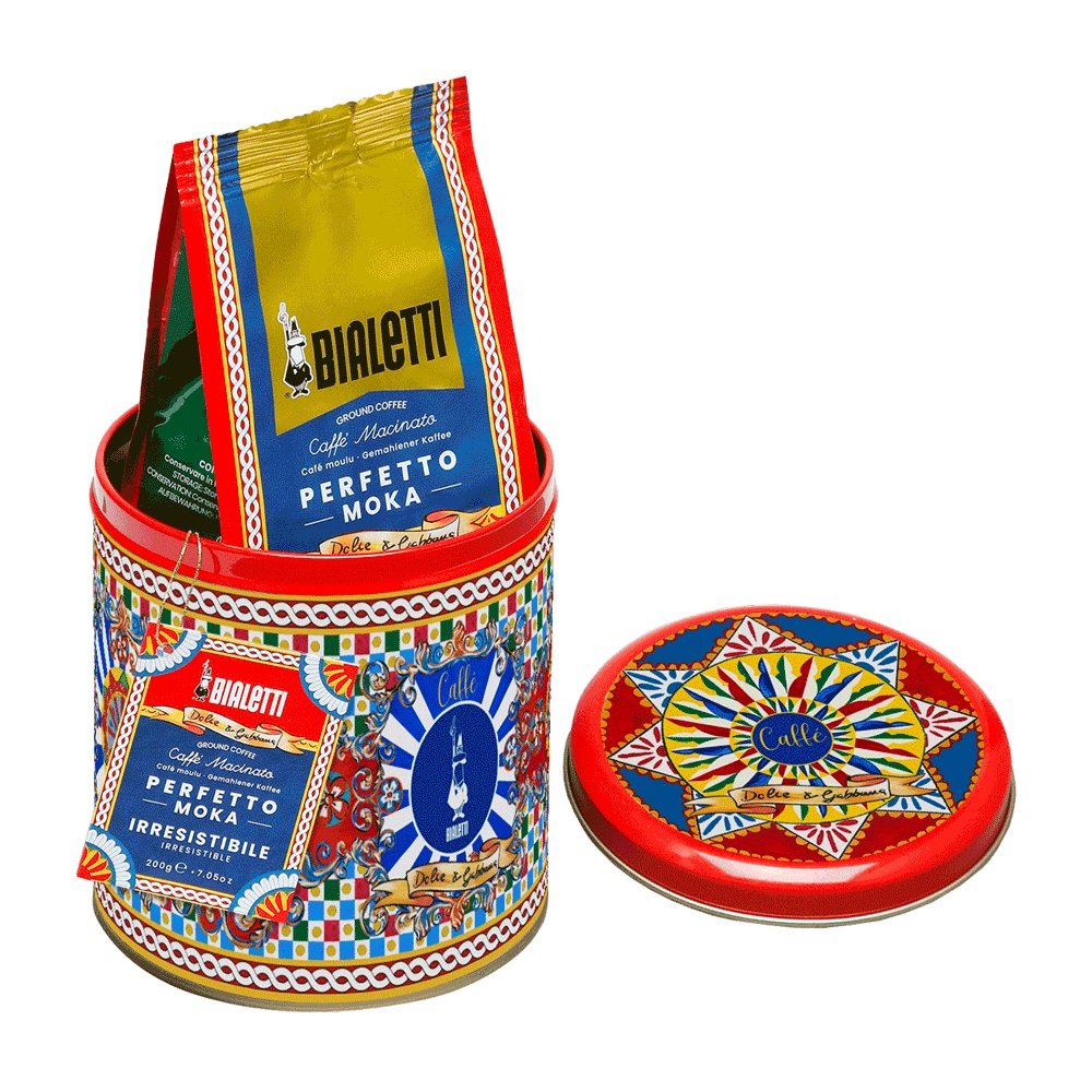 Bialetti Dolce & Gabana Red Tin & Perfetto Moka Ground Coffee (Arabica & Robusta Coffee)