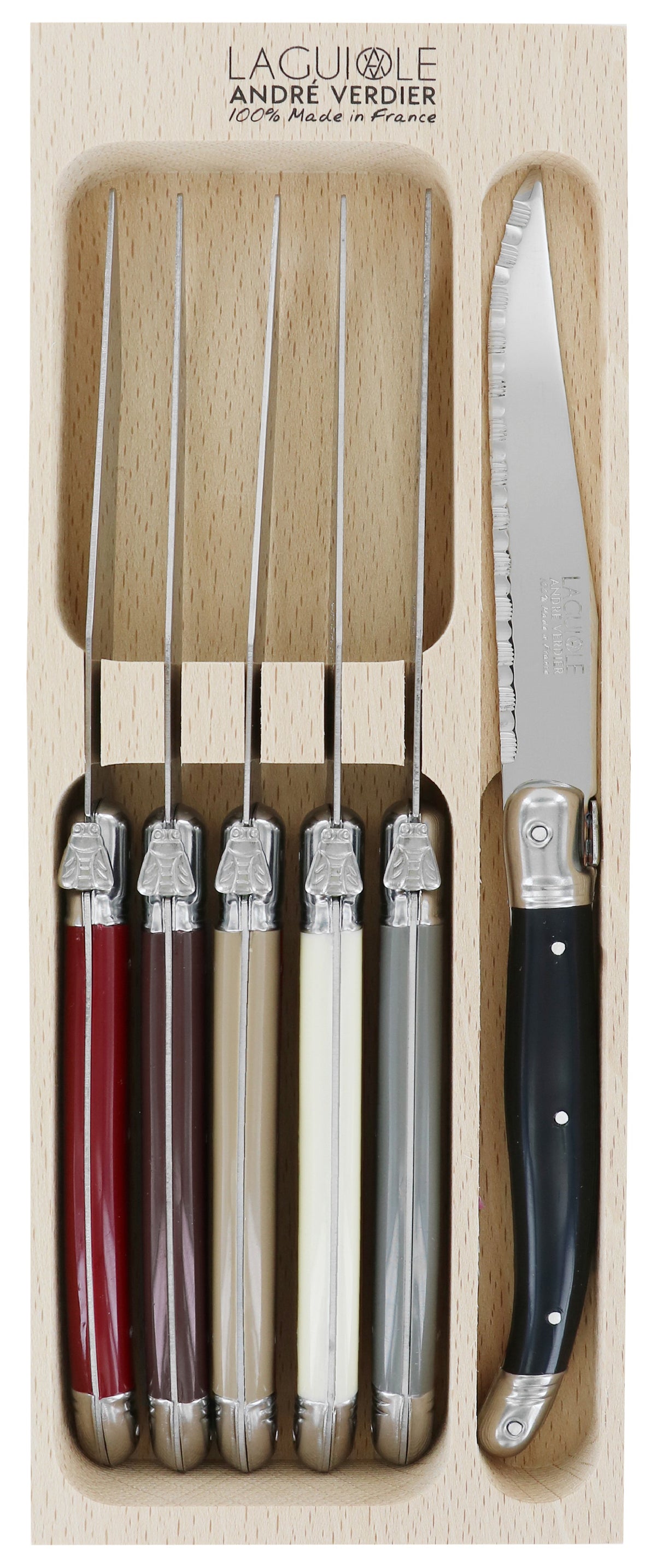 Andre Verdier Laguiole Debutant 'Tradition' 6 Steak Knives | Color Handles