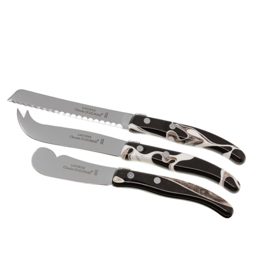 Laguiole Berlingot 3 Piece Breakfast Knives Set | Marble Resin Handle