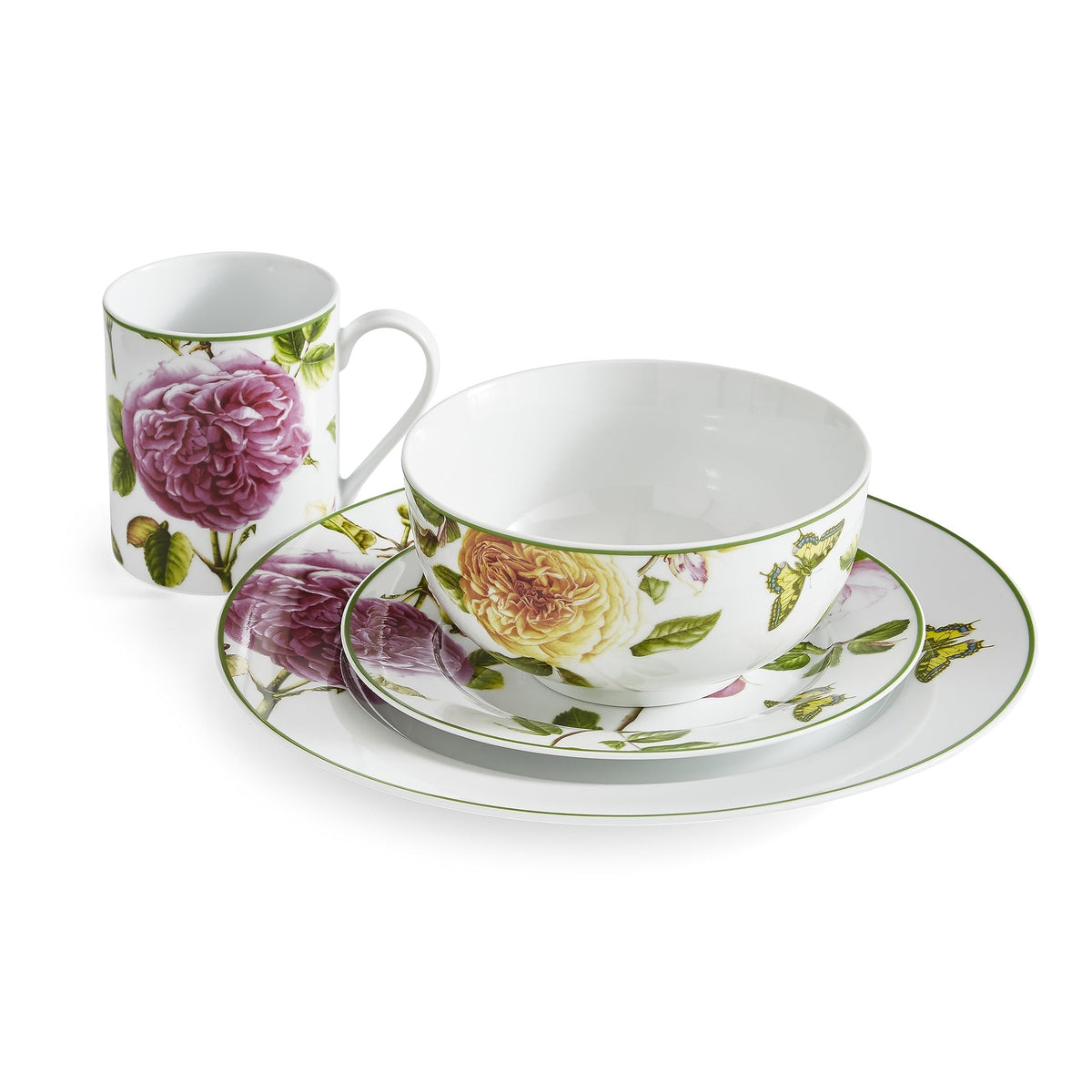 Portmeirion Home Roses Dinnerware Set | 16 Piece | Pink Roses Design