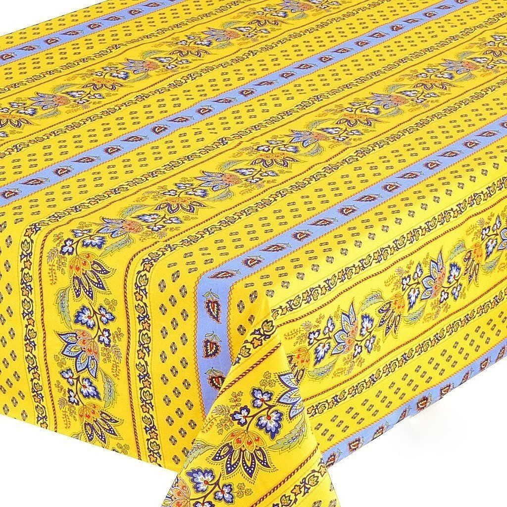 Le Cluny French Provence Tablecloth, 60" x 120" Rectangular, 100% Coated Cotton, Lisa Yellow, Easy Care