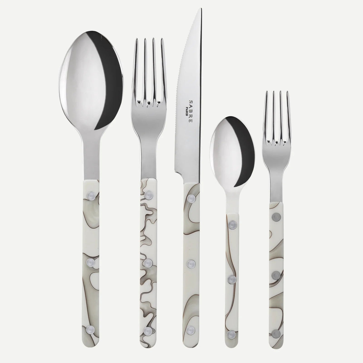 Bistrot Flatware Set 5 Piece Place Setting | Service for 4 (20 Pieces) | Shiny Dune Ivory