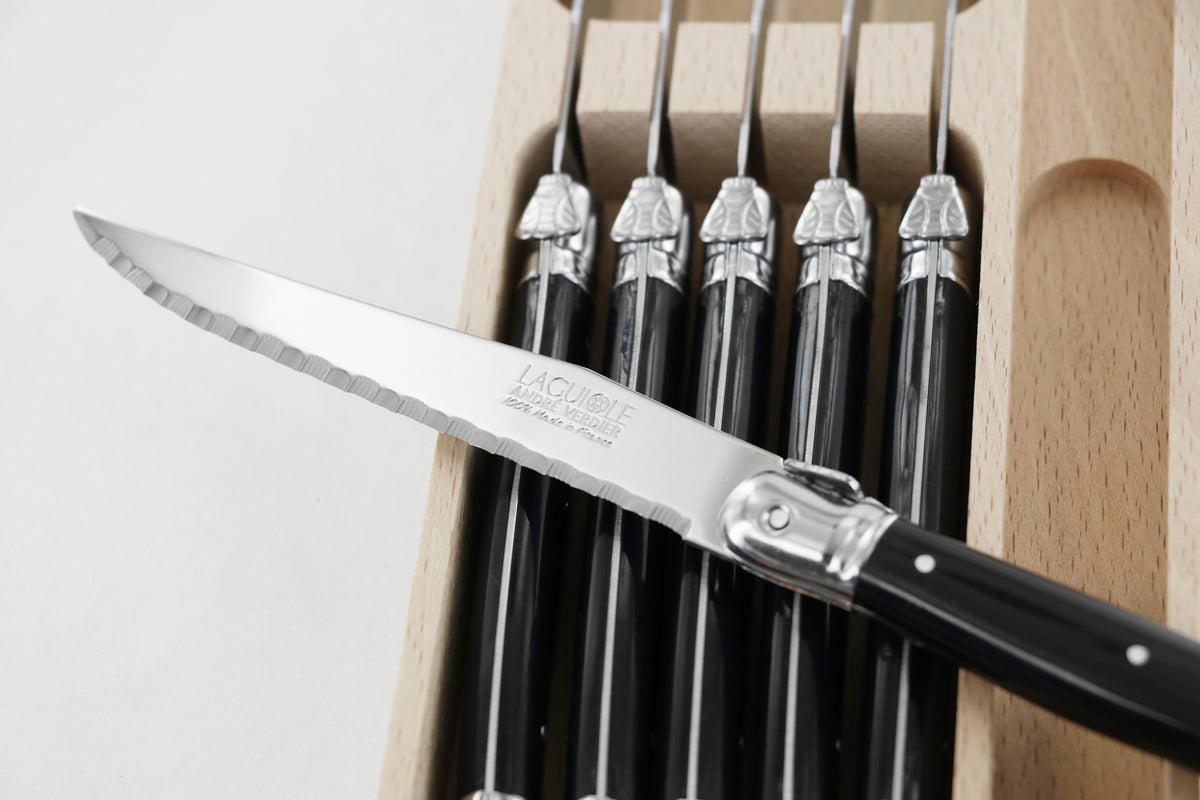 Andre Verdier Laguiole Debutant 6 Piece Steak Knives | Black Handle