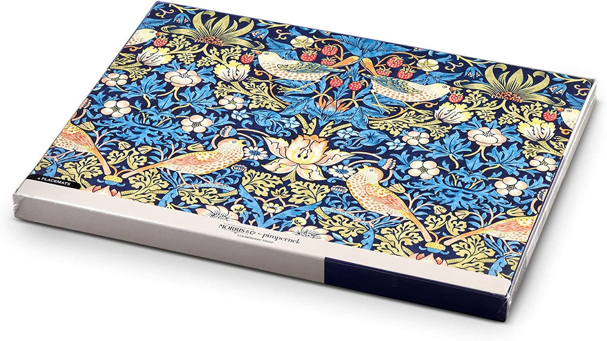 Morris & Co. Heat Resistant Hard Placemats | Set of 4 | Strawberry Thief Blue