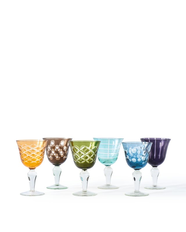 Luxury PolsPotten Cuttings Wine Glasses – Colorful Etched Glassware Set