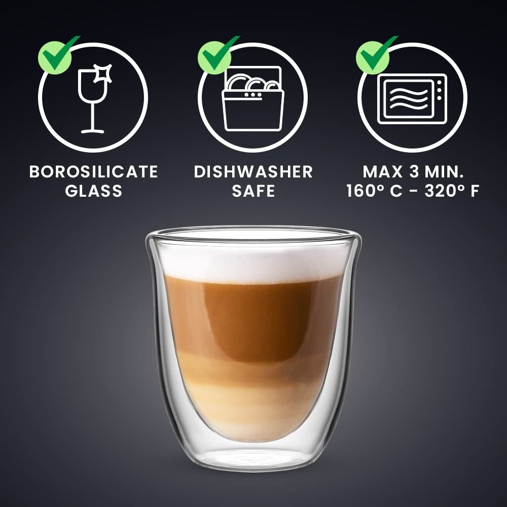 Bialetti Firenze Double Wall Flat Capuccino Glasses (Thermal Insulation Borosilicate Glass) | Set of 2