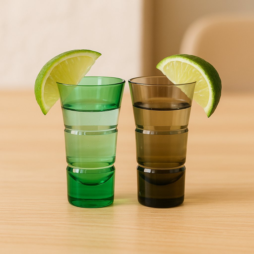 Green & Gray Color Shot Glass Set of 6 by Deshoulières | Mouth-Blown Glass