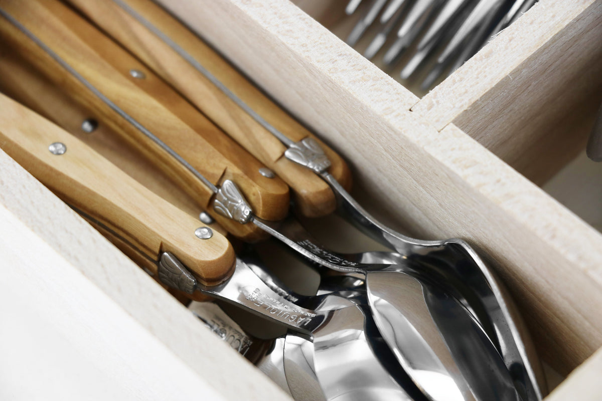 Andre Verdier Laguiole 'Debutant Country' Flatware Set 5 Piece Place Setting | Service for 4 (20 Pieces) | Olivewood Handle