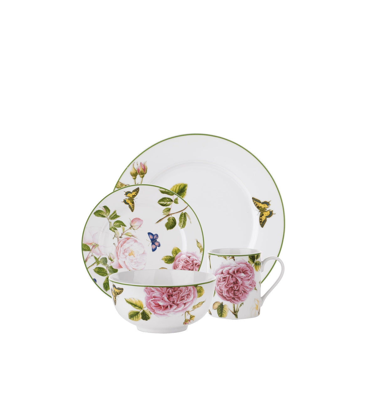 Portmeirion Home Roses Dinnerware Set | 16 Piece | Pink Roses Design