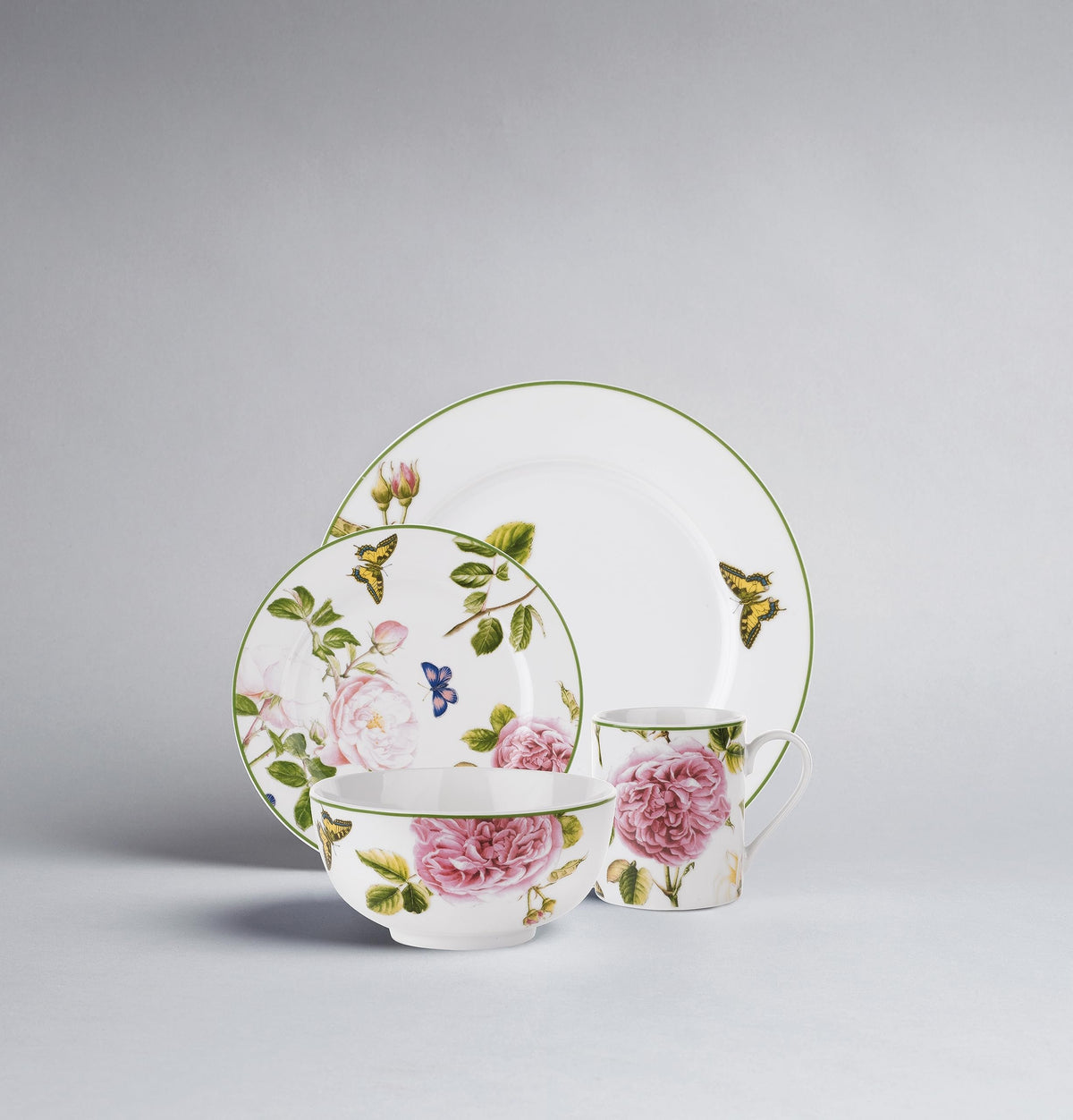 Portmeirion Home Roses Dinnerware Set | 16 Piece | Pink Roses Design