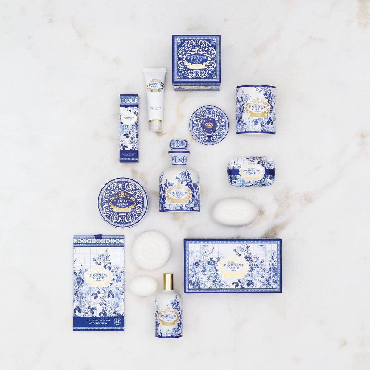 Portus Cale Gold & Blue Scented 4 Wick Candle in a Porcelain Vase | Pink Pepper & Jasmine