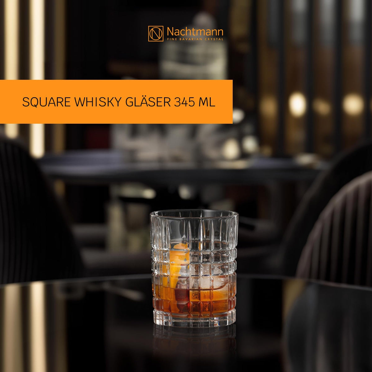 Nachtmann Square Whiskey Crystal Glasses Double Old Fashioned | Set of 4