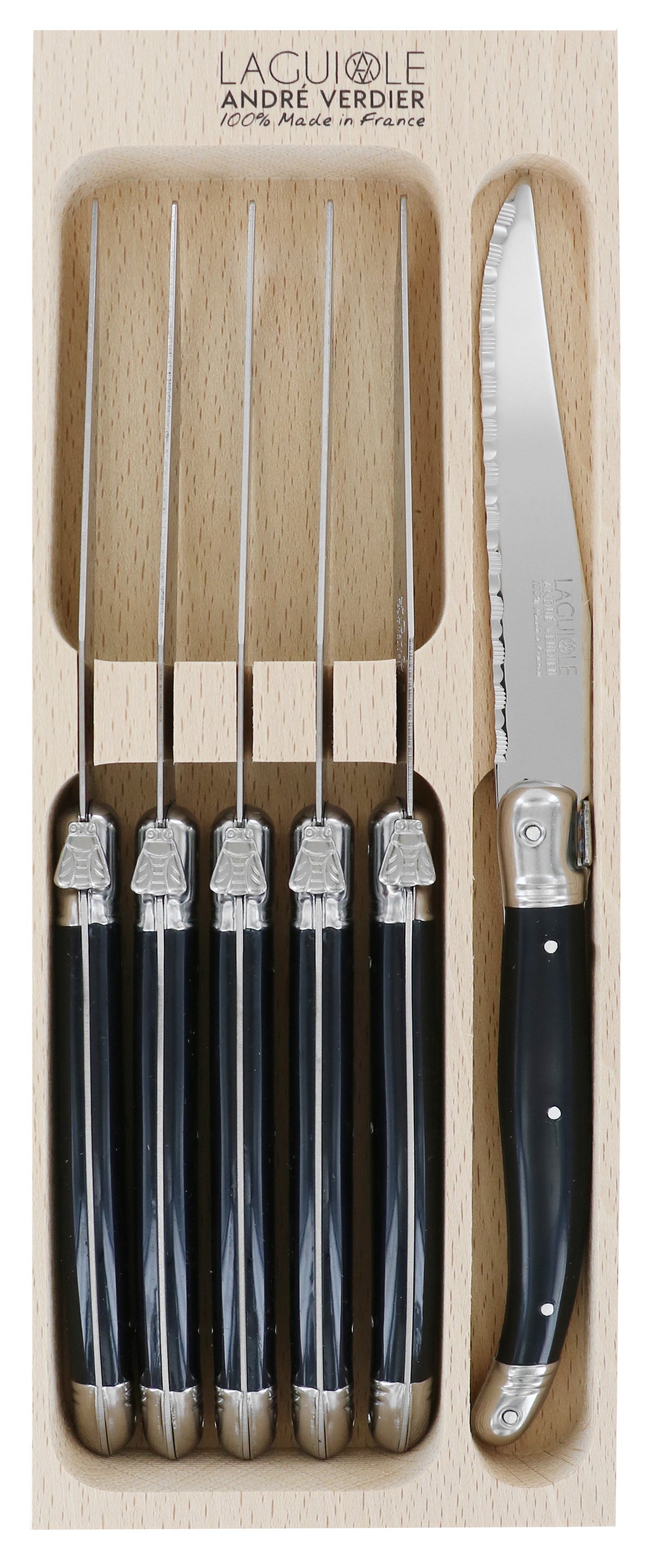 Andre Verdier Laguiole Debutant 6 Piece Steak Knives | Black Handle