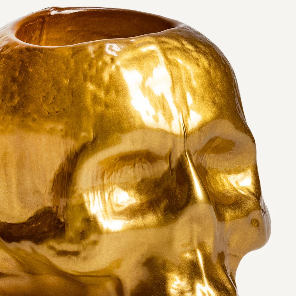 Kosta Boda Still Life Gold Votive — Skull Design by Ludvig Löfgren