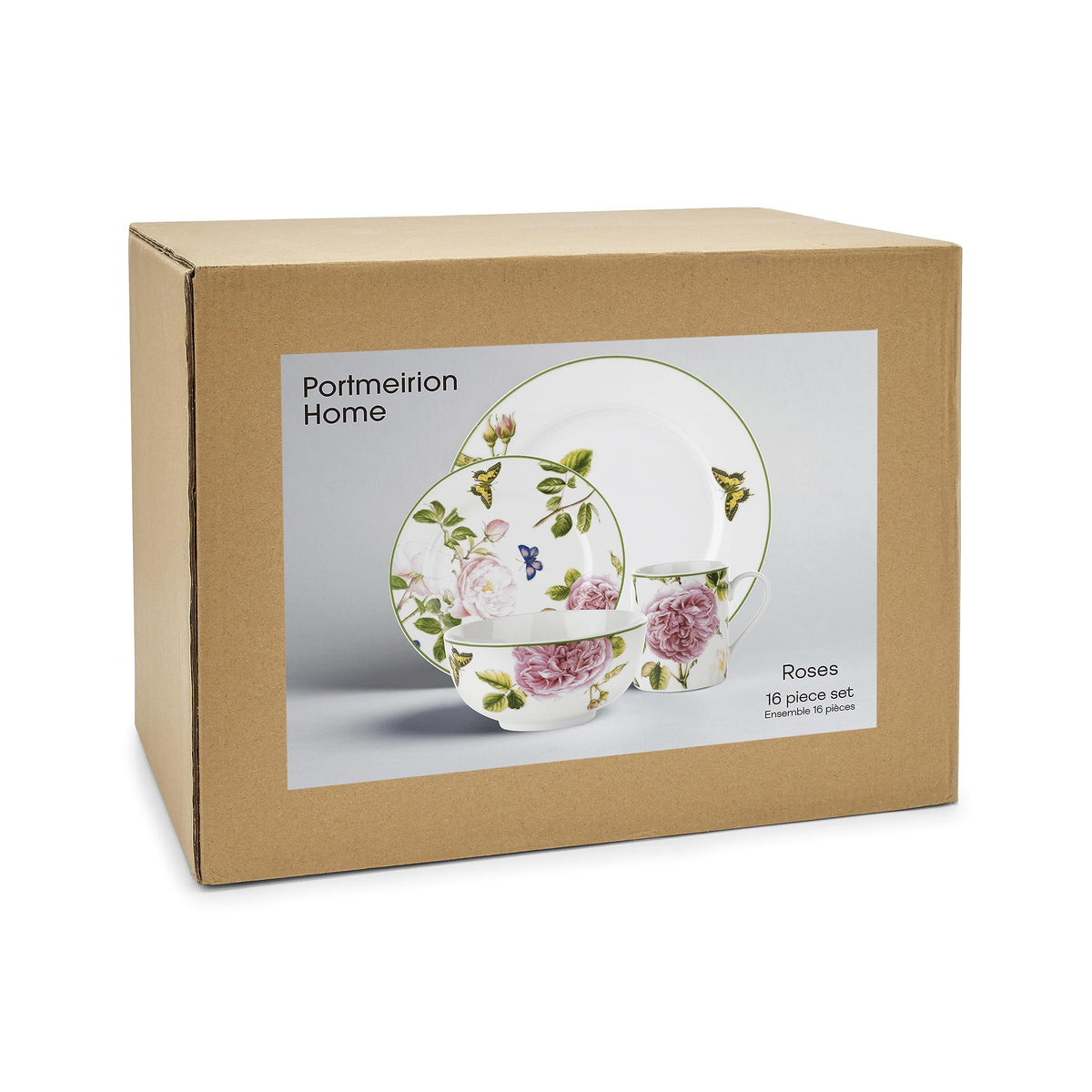 Portmeirion Home Roses Dinnerware Set | 16 Piece | Pink Roses Design