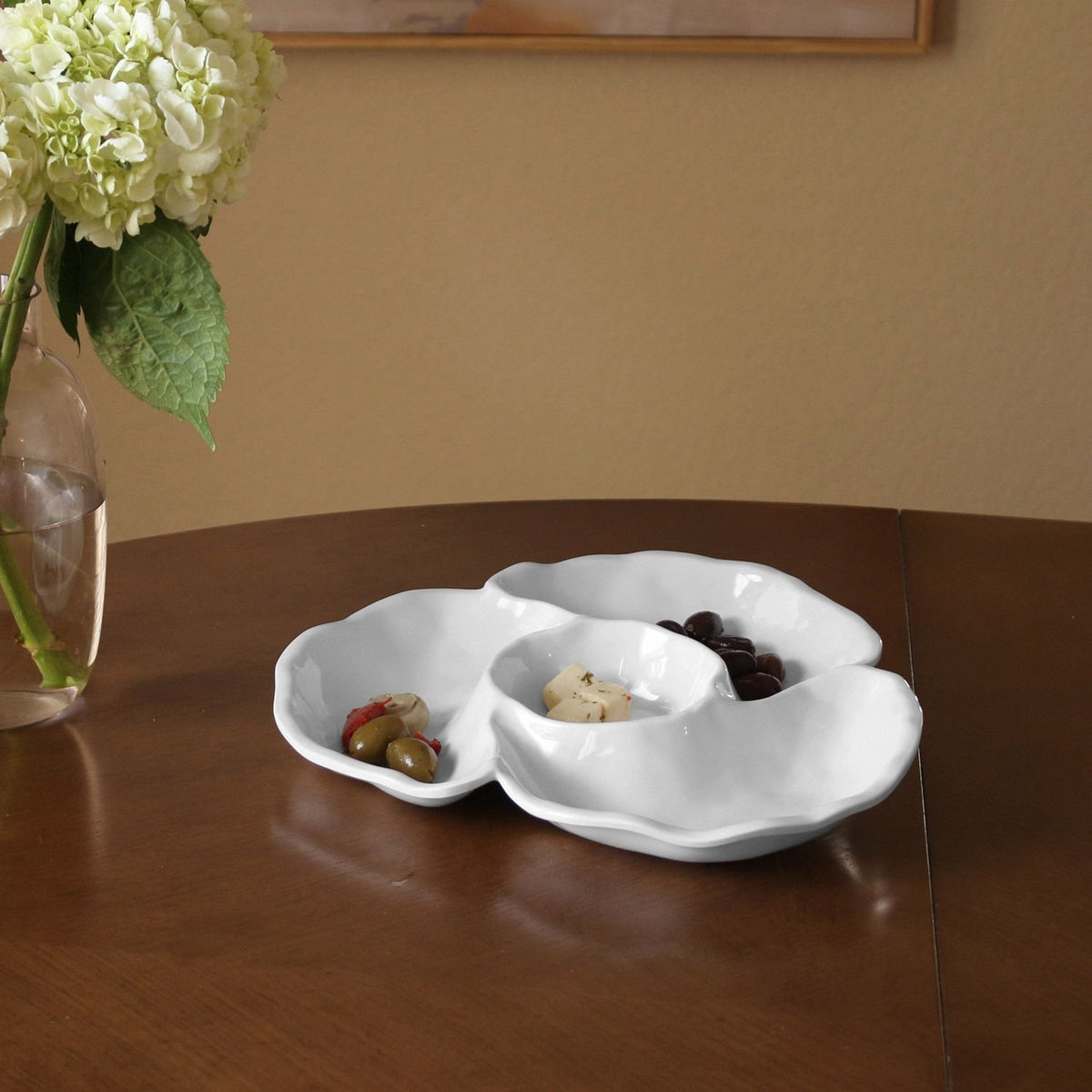 VIDA Havana Triple Dip Platter in White Melamine | 12"
