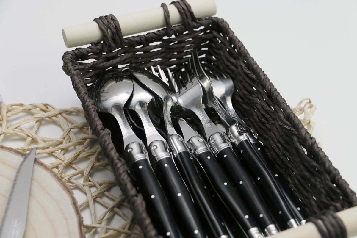 Andre Verdier Laguiole Debutant Flatware Set 5 Piece Place Setting | Service for 4 (20 Pieces) | Black Handle