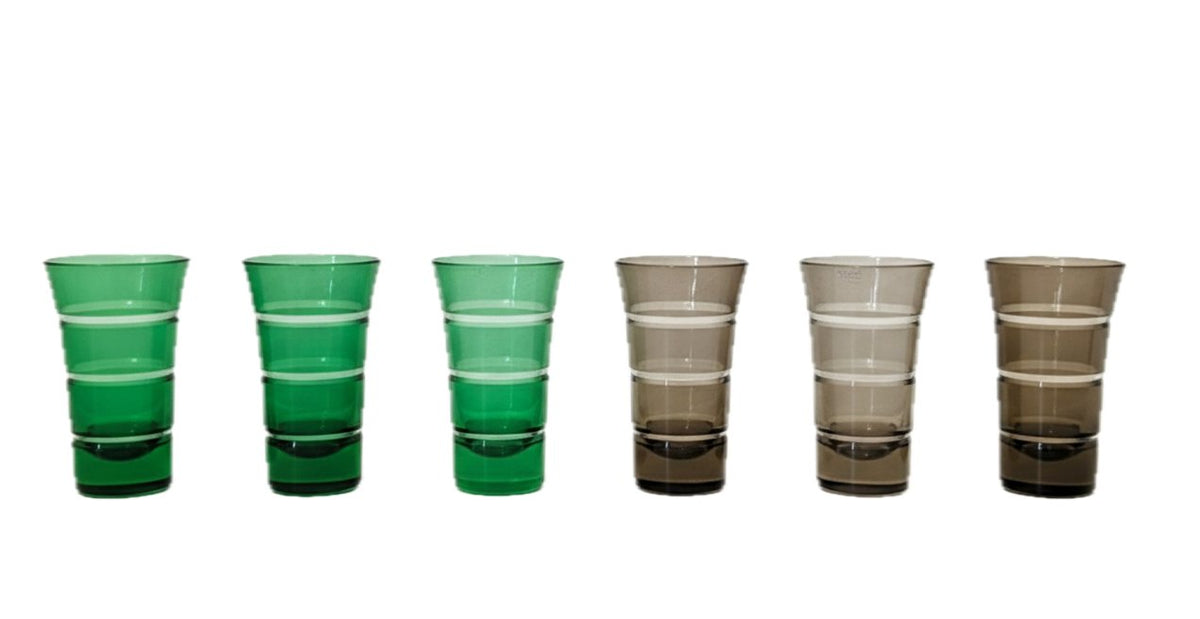 Green & Gray Color Shot Glass Set | Set of 6 | Mouth-Blown Glass