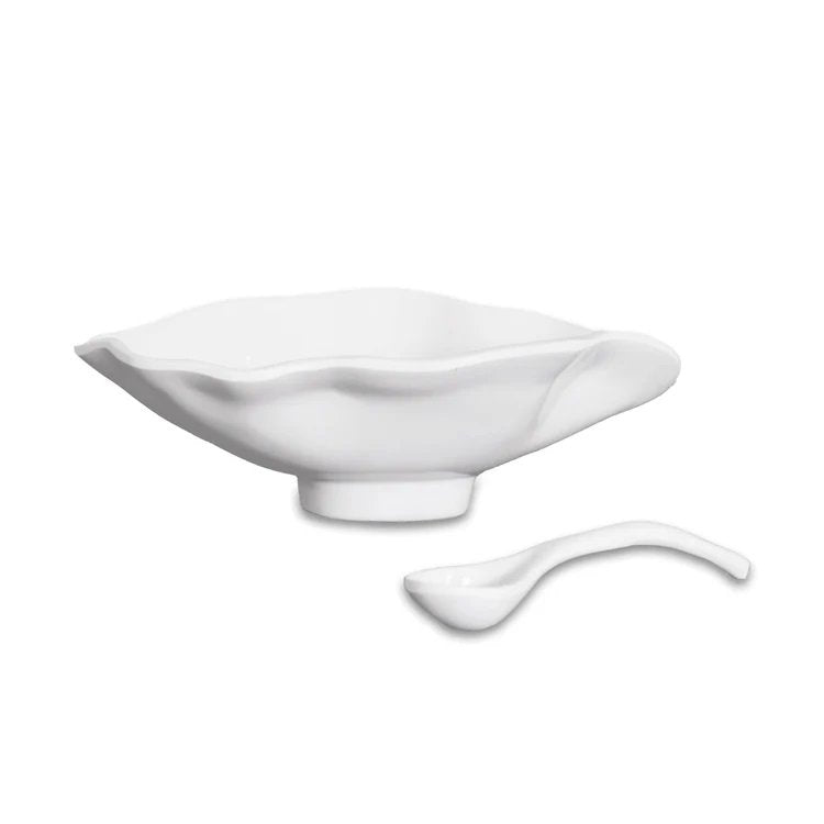 VIDA Havana Small Oval Bowl with Spoon in White Melamine